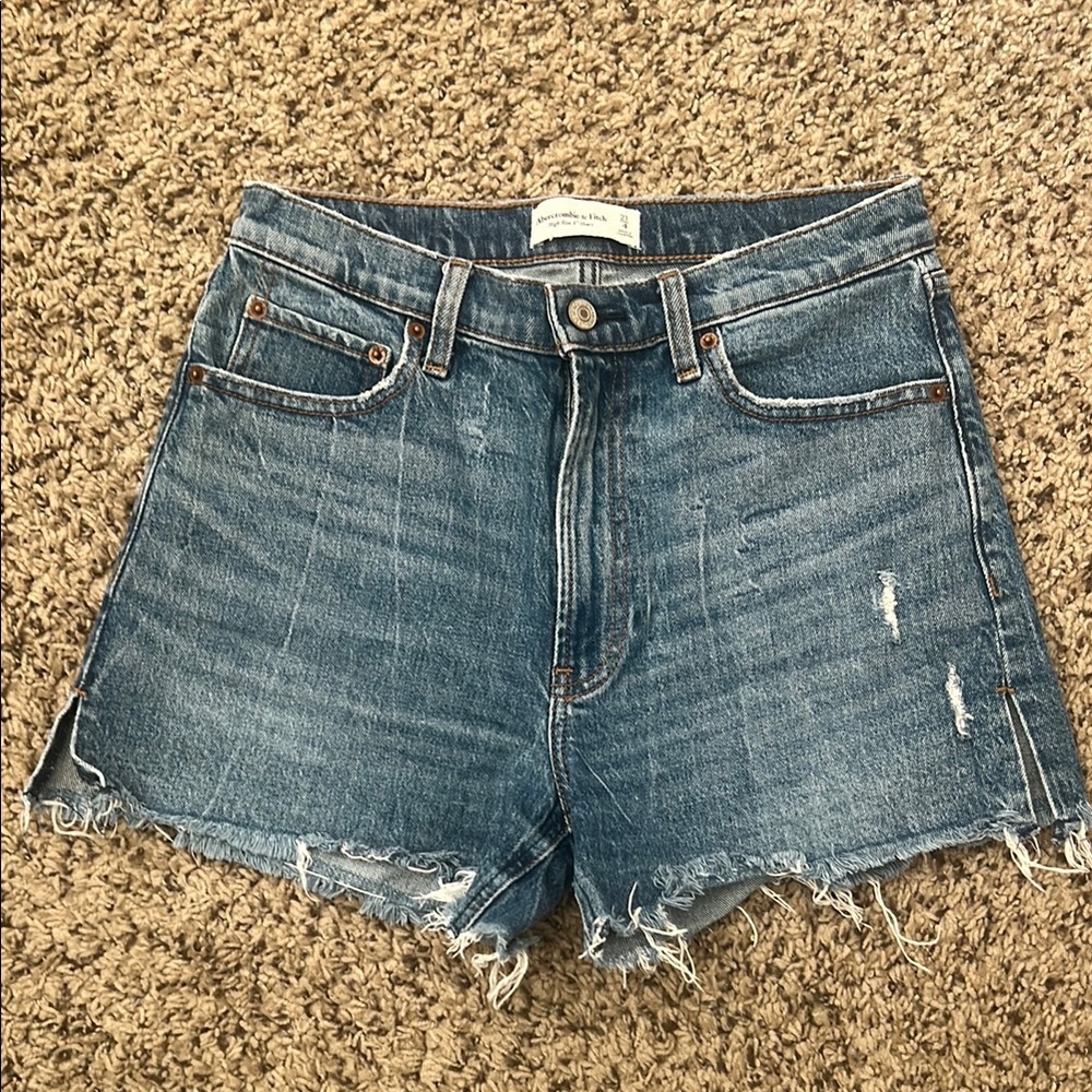 Abercrombie & Fitch Blue Jean Shorts High-Waisted Frayed Hem